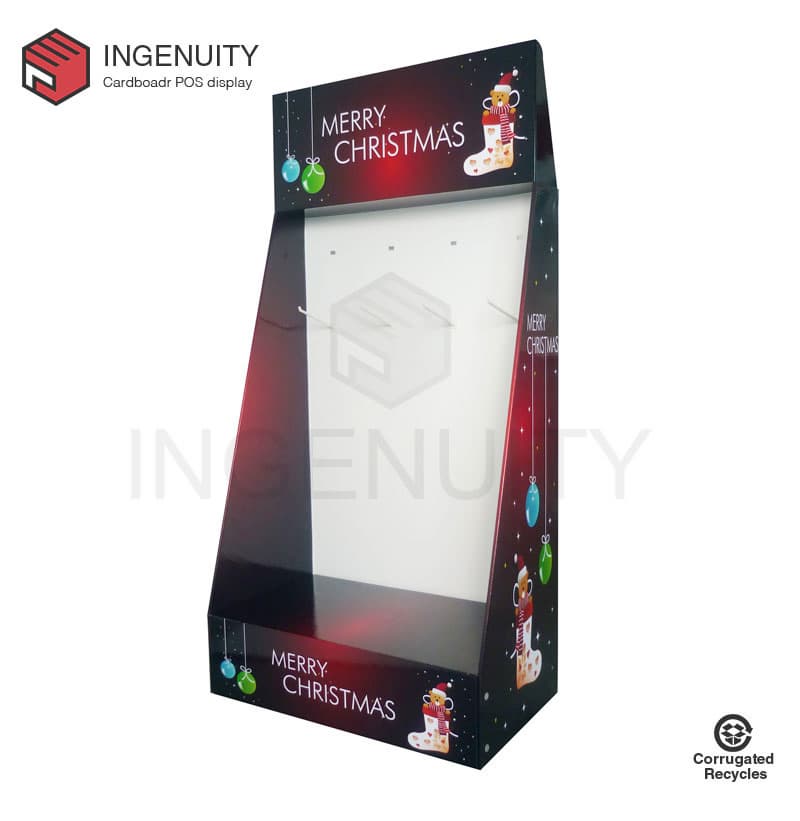 Promotion cardboard display with hooks for christmas gifts F